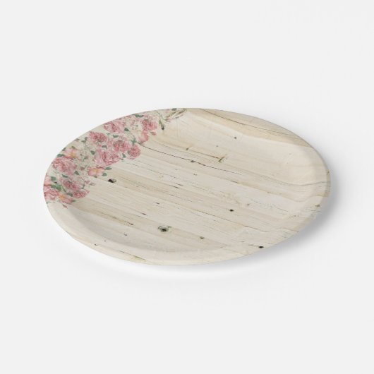 Rosa Blume Papierplatte Pappteller (Schrägansicht)