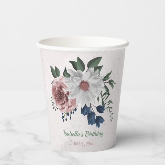 Rosa Blume Pappbecher (Rückseite)