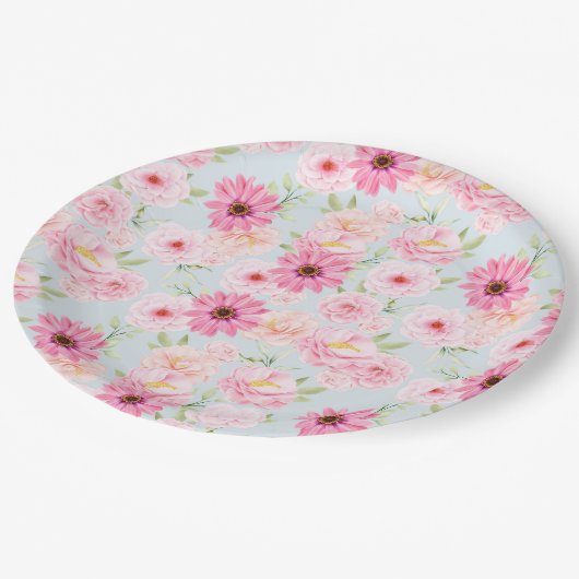 Rosa Blume Pappteller (Schrägansicht)