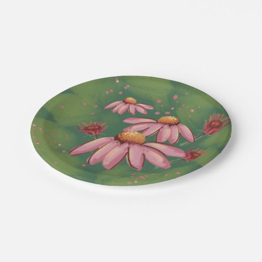 Rosa Blume Pappteller (Schrägansicht)