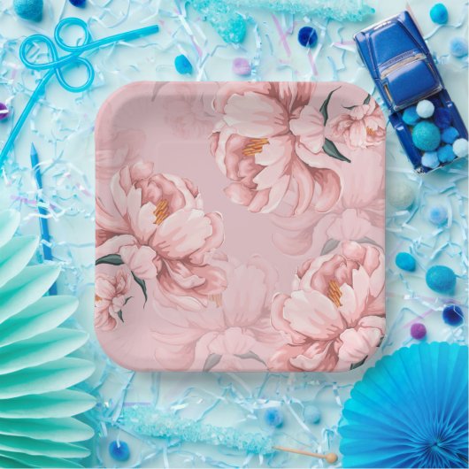 Rosa Blume Pappteller (Party)