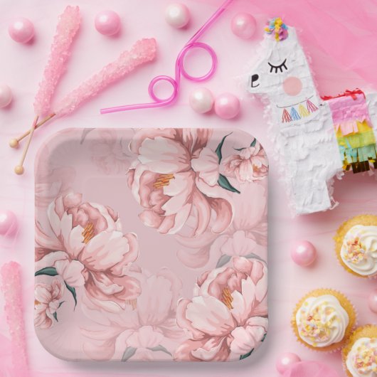 Rosa Blume Pappteller (Party)