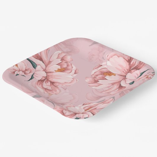 Rosa Blume Pappteller (Gewinkelt)