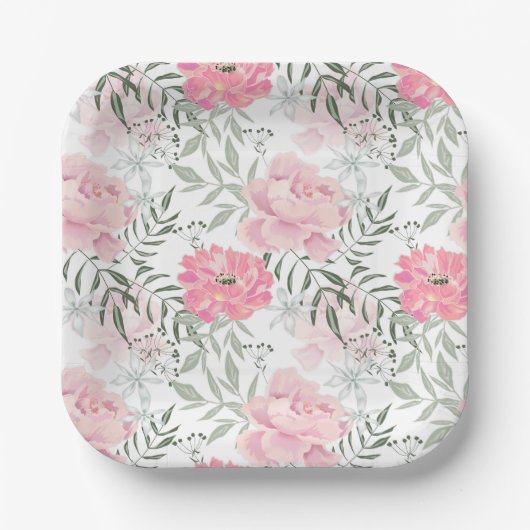 Rosa Blume Pappteller (Vorderseite)