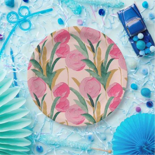 Rosa Blume Pappteller (Party)