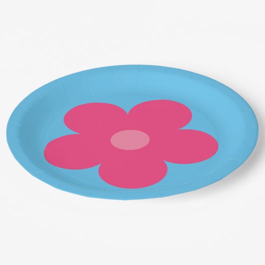 Rosa Blume Pappteller (Schrägansicht)