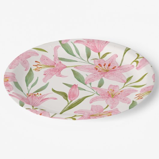 Rosa Blume Pappteller (Schrägansicht)