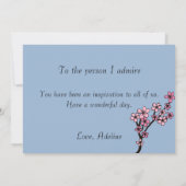 Rosa Blume Pastellblau Cerulean Muttertag Karte (Rückseite)