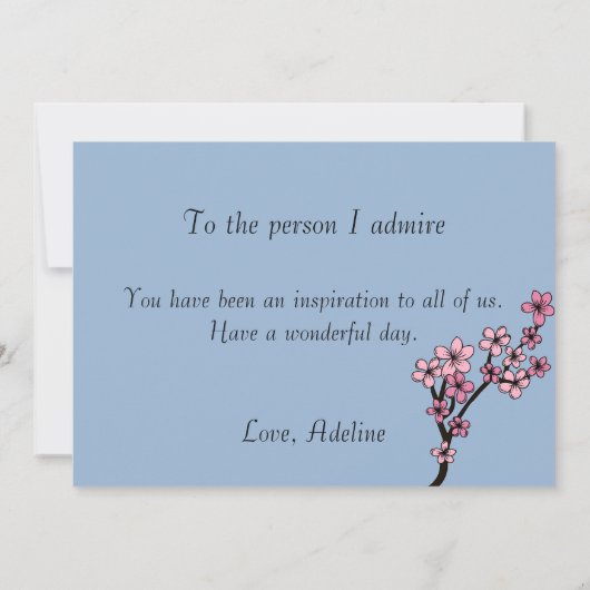 Rosa Blume Pastellblau Cerulean Muttertag Karte (Rückseite)