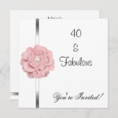 Rosa Blume Pearl Fabulous 40. Geburtstag Einladung (Vorne/Hinten)