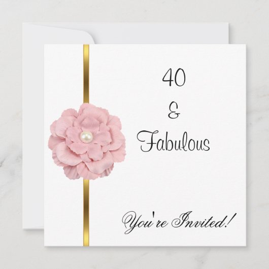 Rosa Blume Pearl Fabulous 40. Geburtstag Einladung (Vorderseite)