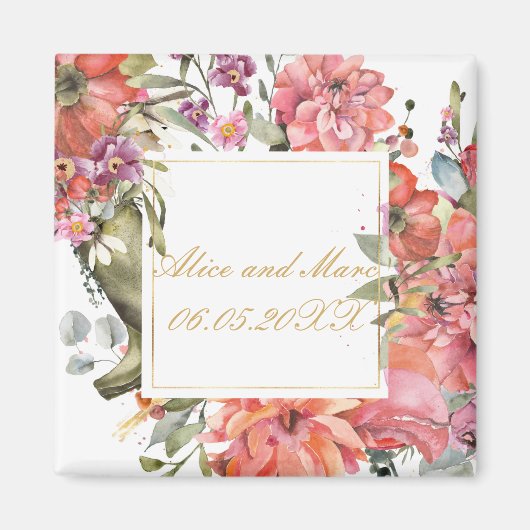 Rosa Blume PERSONALISIEREN Magnet (Vorne)