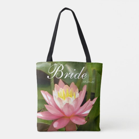 Rosa Blume personalisiert mit Name Braun & Datum Tasche (Rückseite)