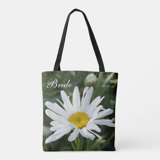 Rosa Blume personalisiert mit Name Braun & Datum Tasche (Rückseite)