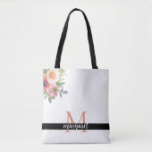 Rosa Blume Personalisiert Monogram Moderne Elegant Tasche (Vorderseite)