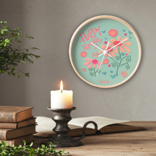 Rosa Blume Personalisiert Name Inspirivity Clock Uhr