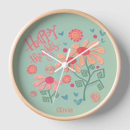 Rosa Blume Personalisiert Name Inspirivity Clock Uhr (Vorderseite)