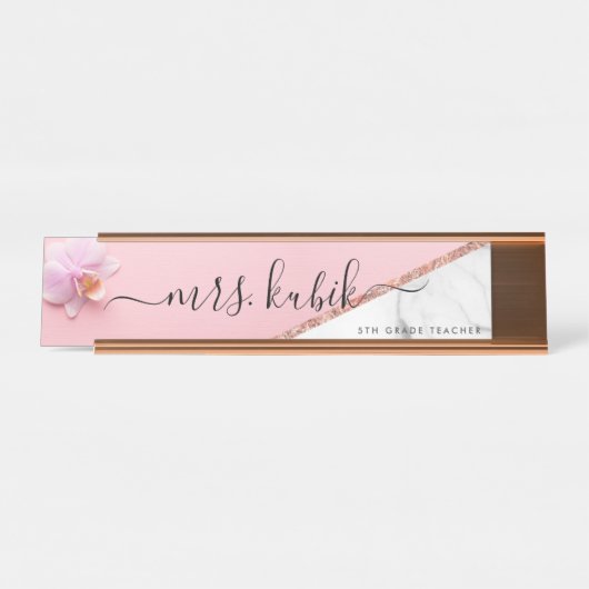 Rosa Blume Personalisiert Teacher Schreibtisch Nam Schreibtischnamensplakette (Vorderseite )