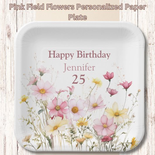 Rosa Blume Personalisierte Papierplatte Pappteller