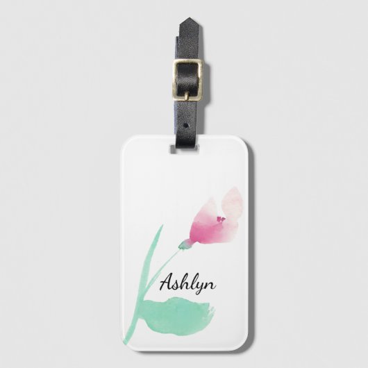 Rosa Blume Personalisierter Name Gepäckanhänger (Vorderseite Vertikal)