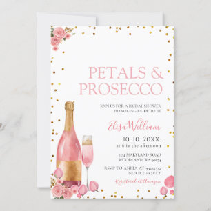 Rosa Blume Petals und Prosecco-Brautparty Einladung
