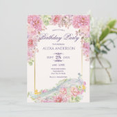 Rosa Blume Pfau Geburtstag Einladung (Stehend Vorderseite)