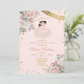 Rosa Blume Presentación De Tres Años Niedlich Girl Einladung (Stehend Vorderseite)