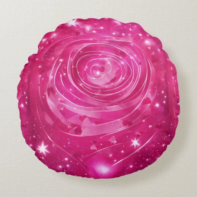 Rosa Blume Print Round Kissen . (Vorderseite)