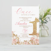 Rosa Blume Prinzessin Erstgeburt Einladung (Stehend Vorderseite)