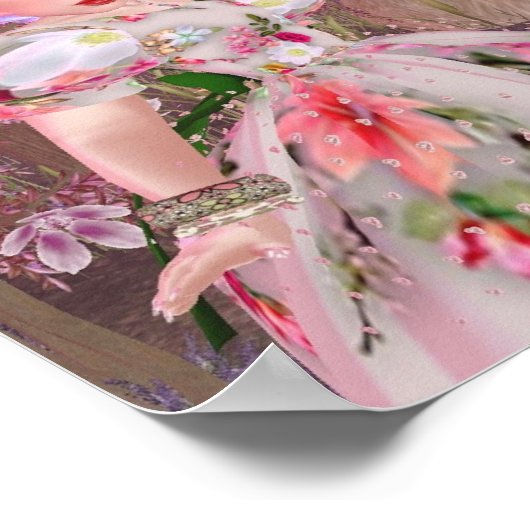 Rosa Blume Prinzessin mit Magnolias Portrait Kunst Poster (Ecke)