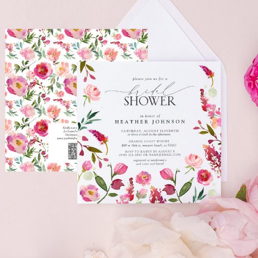 Rosa Blume QR Code Brautparty Einladung