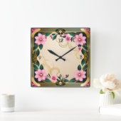 Rosa Blume Quadratische Wanduhr (Zuhause)