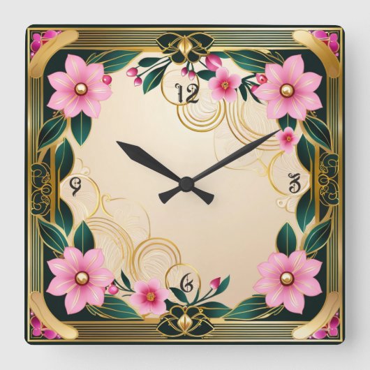 Rosa Blume Quadratische Wanduhr (Vorderseite)