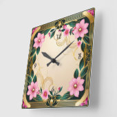 Rosa Blume Quadratische Wanduhr (Winkel)