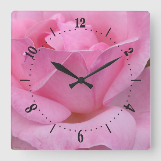 Rosa Blume quadratische Wanduhr (Vorderseite)