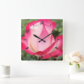 Rosa Blume quadratische Wanduhr (Zuhause)