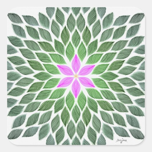 rosa Blume Quadratischer Aufkleber (Vorderseite)