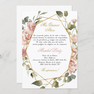 Rosa Blume Quinceanera Einladung