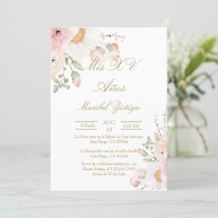 Rosa Blume Quinceanera Einladung