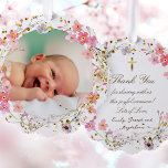 Rosa Blume Rahmen Taufe danke Ornament Karte<br><div class="desc">Taufe danke Papierschmuck</div>