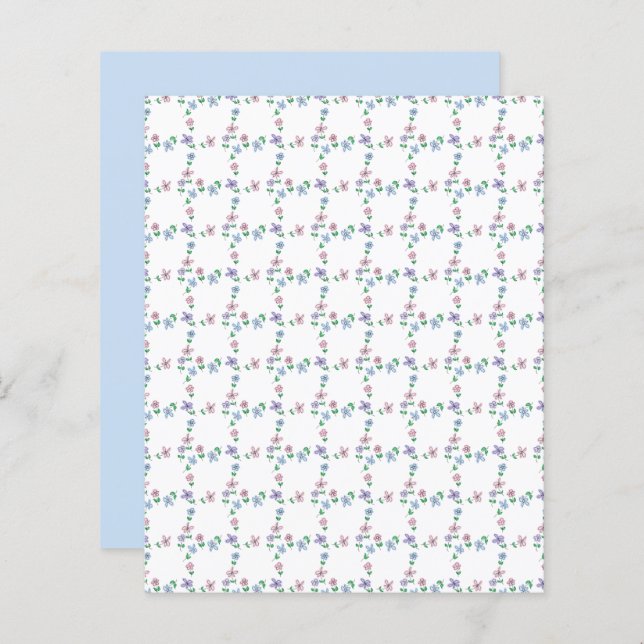 Rosa Blume-Rasterpapier in Pastellblau (Vorne/Hinten)