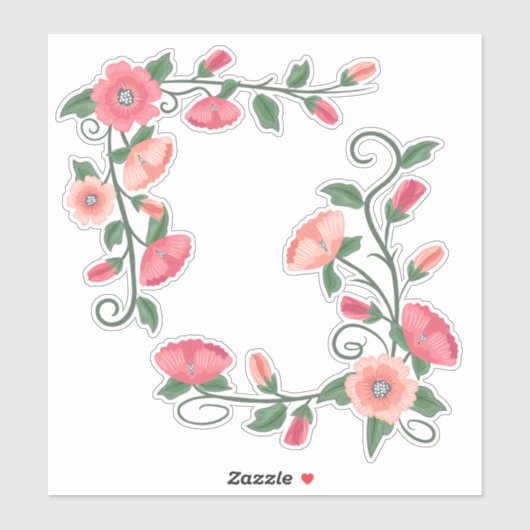 Rosa Blume Reben Aufkleber (Blatt)