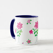 Rosa Blume Ringer-Tasse Tasse (Vorderseite Links)