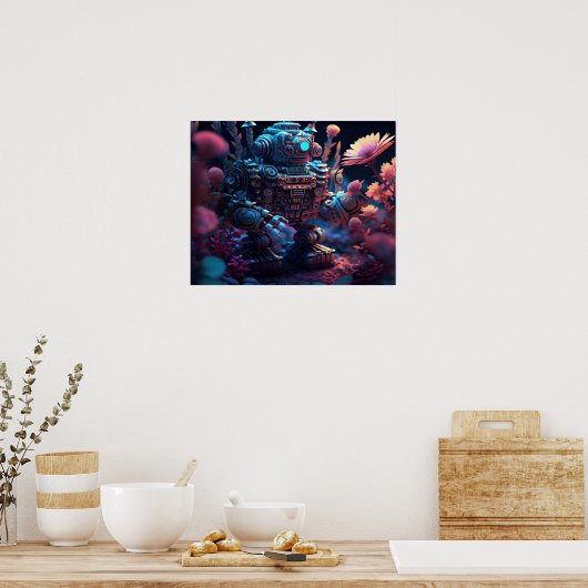 Rosa Blume Robot Poster (Küche)