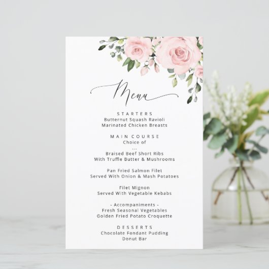 Rosa Blume, rosa Blume, Boho, Hochzeitsmenü (Stehend Vorderseite)