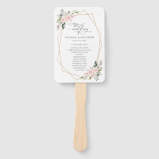 Rosa Blume, rosa Blume, Boho, Hochzeitsprogramm Fächer (Vorderseite)