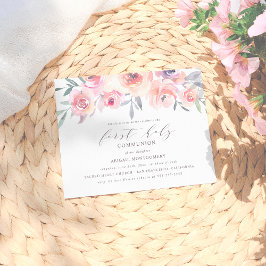 Rosa Blume Rosa Elegant Erstkommunion Einladungspostkarte