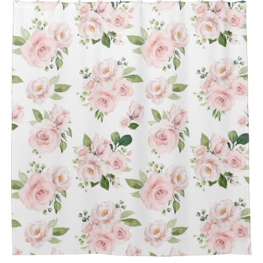 Rosa Blume, rosa Rosen, Aquarellfarben-Blume Duschvorhang (Vorderseite)