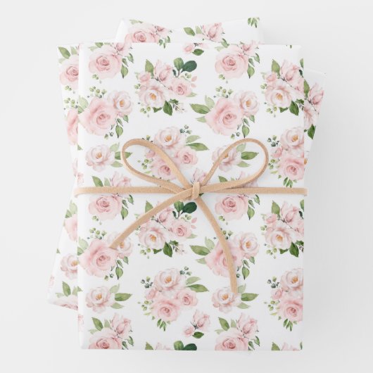 Rosa Blume, rosa Rosen, Aquarellfarben-Blume Geschenkpapier Set (Beispiel)