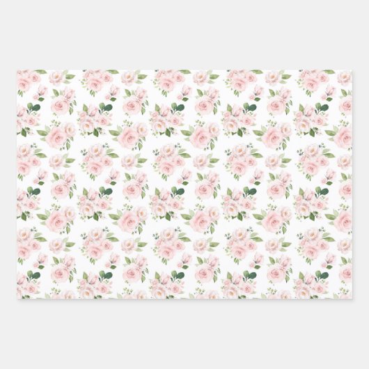 Rosa Blume, rosa Rosen, Aquarellfarben-Blume Geschenkpapier Set (Vorderseite 3)